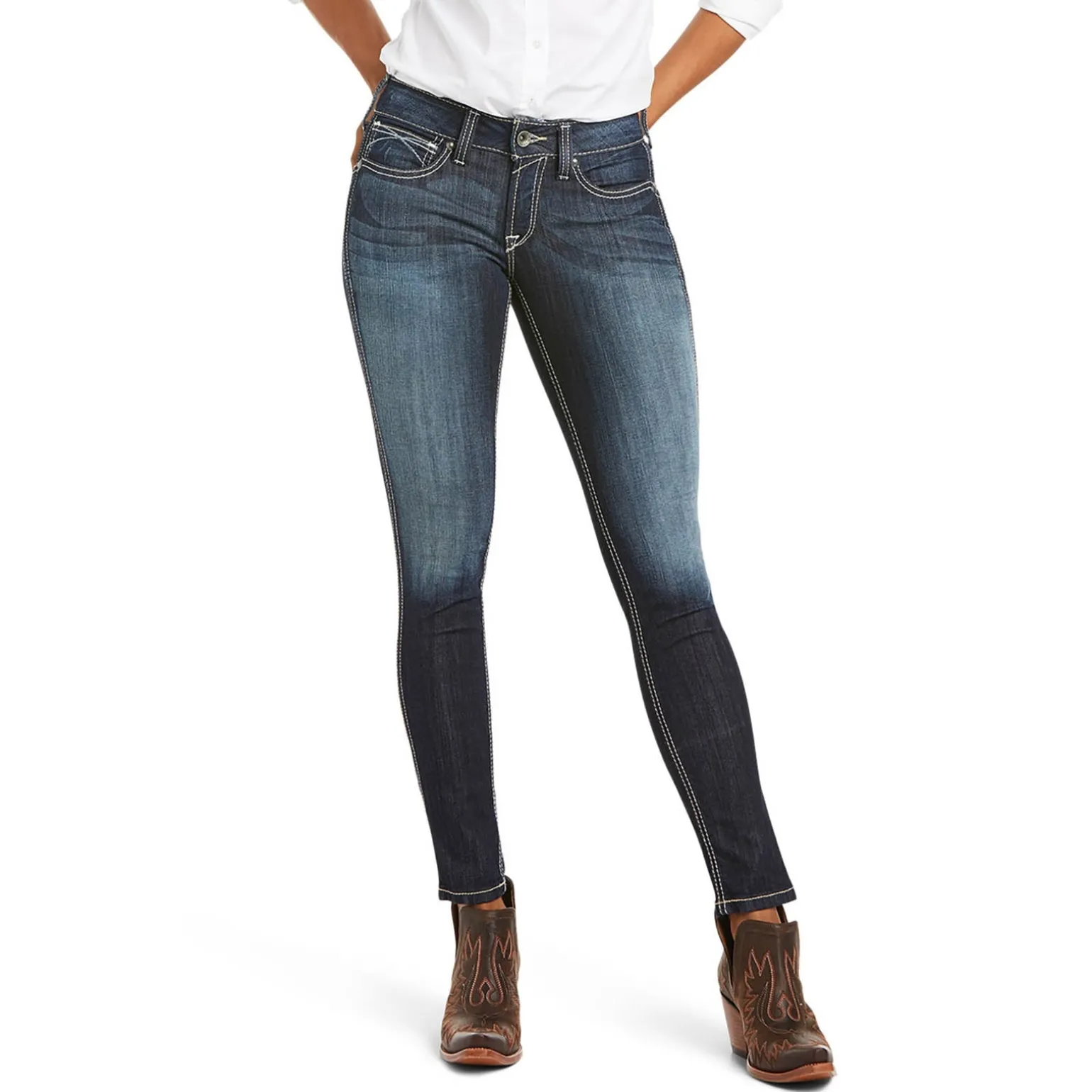 Ella R.E.A.L. Outseam Damen Skinny Jeans mit mittlerer Bundhöhe
