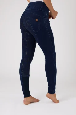 Kacy Damen Jeans Thermoreithose mit Vollbesatz