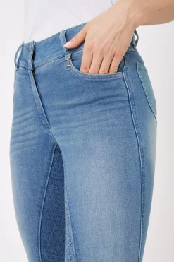 Kaia Damen Reithose aus Vollbesatz in Jeansoptik mit Silikon Grip und hohem Bund