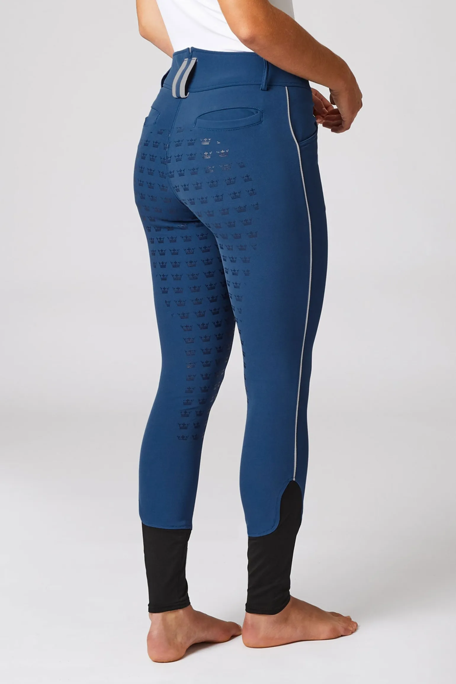 Reithose mit Vollbesatz mit hohem Bund und Kontrasteinfassung