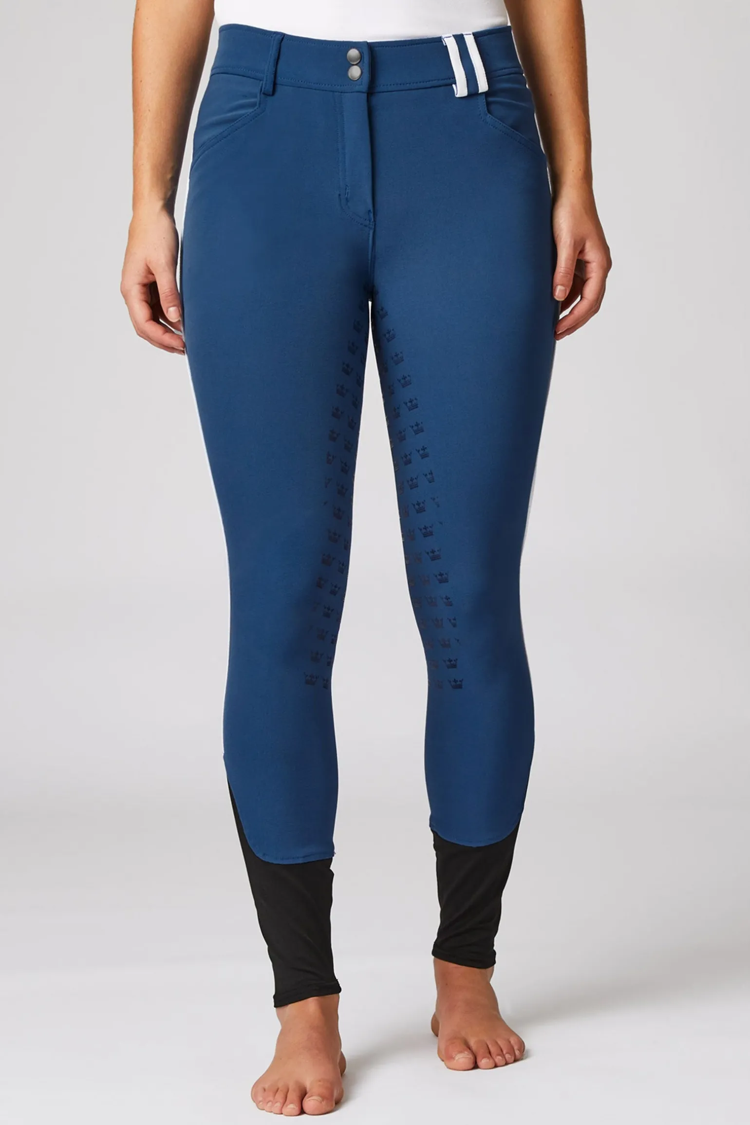 Reithose mit Vollbesatz mit hohem Bund und Kontrasteinfassung